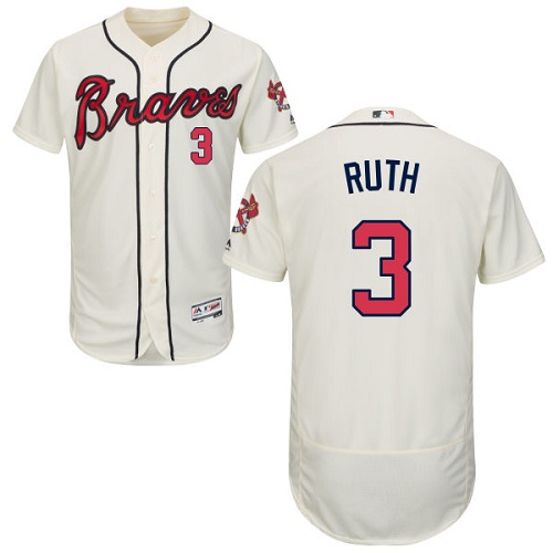 Braves #3 Babe Ruth Cream Flexbase Authentic Collection Stitched MLB Jersey